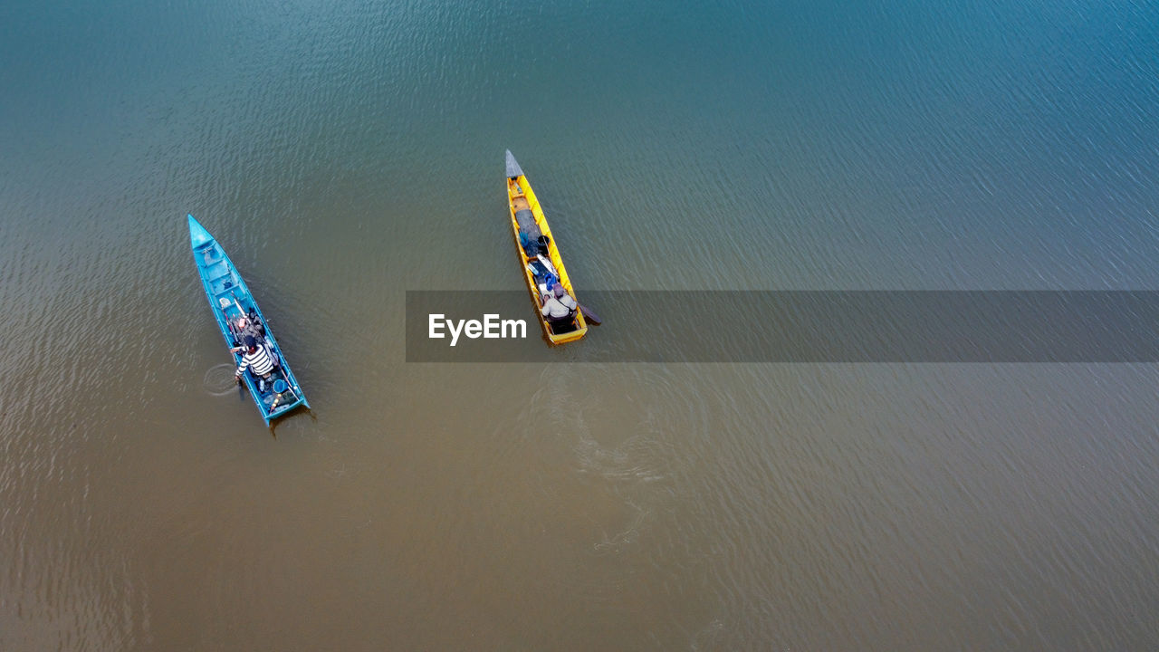 High angle view of people on boat