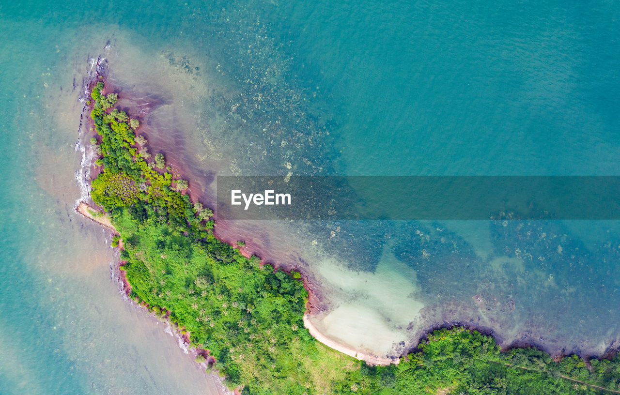 Aerial view of rabbit island and blue sea sky background in cambodia