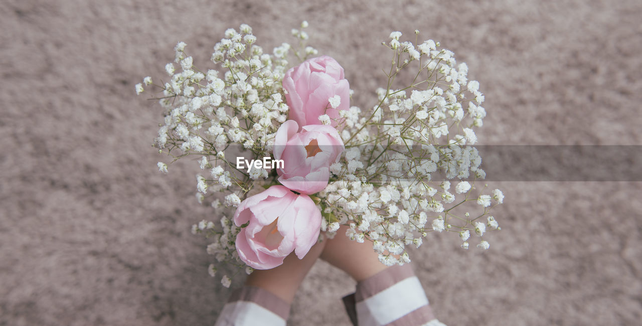 Cropped hands holding flowers