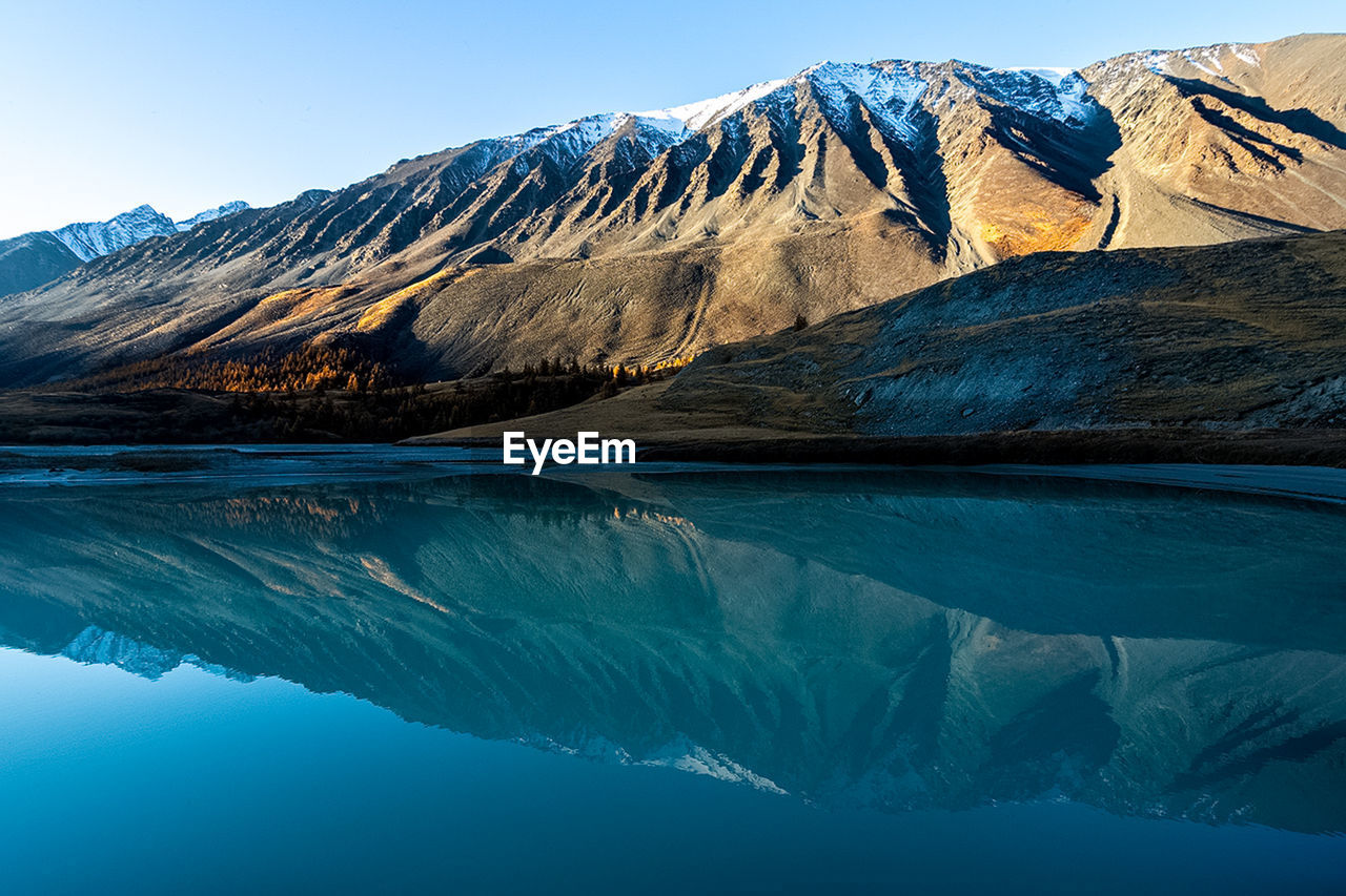 SCENIC VIEW OF SNOWCAPPED MOUNTAINS AND LAKE AGAINST SKY