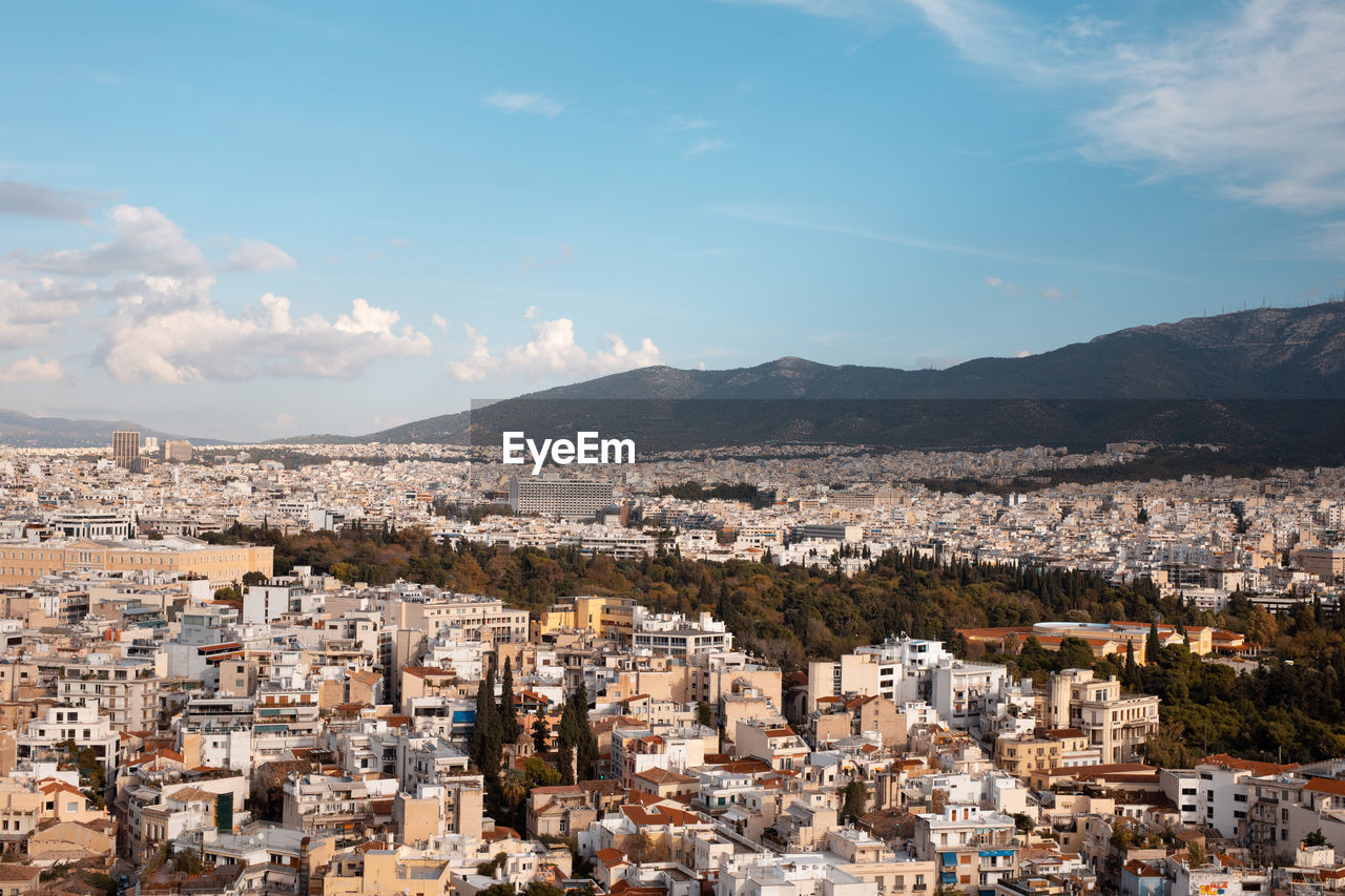 High angle view of townscape against sky