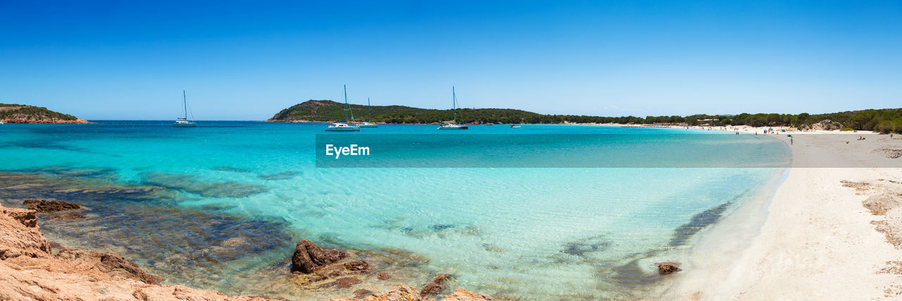 Scenic view of sea against clear blue sky