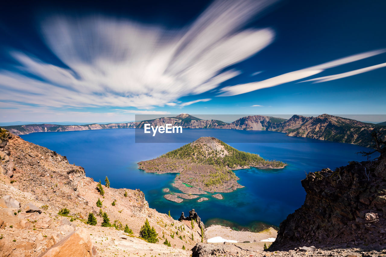 Long exposure at crater lake national park, oregon with some interesting clouds in motion.