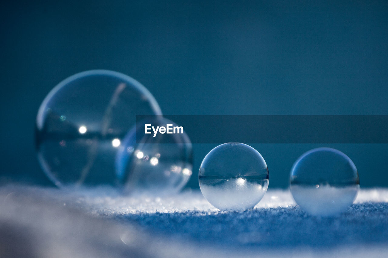 Close-up of shiny frozen bubbles