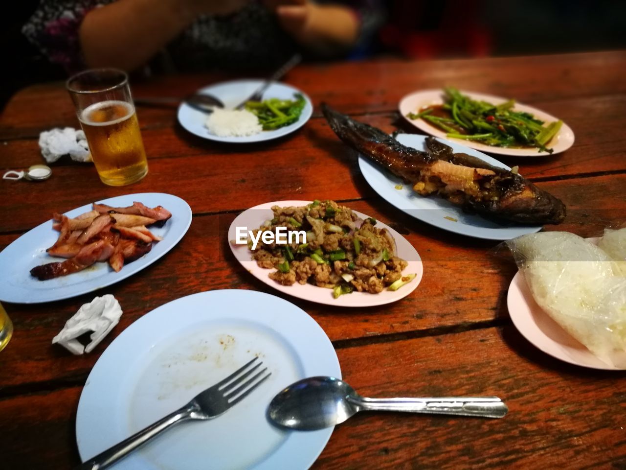 High angle view of meal served on table