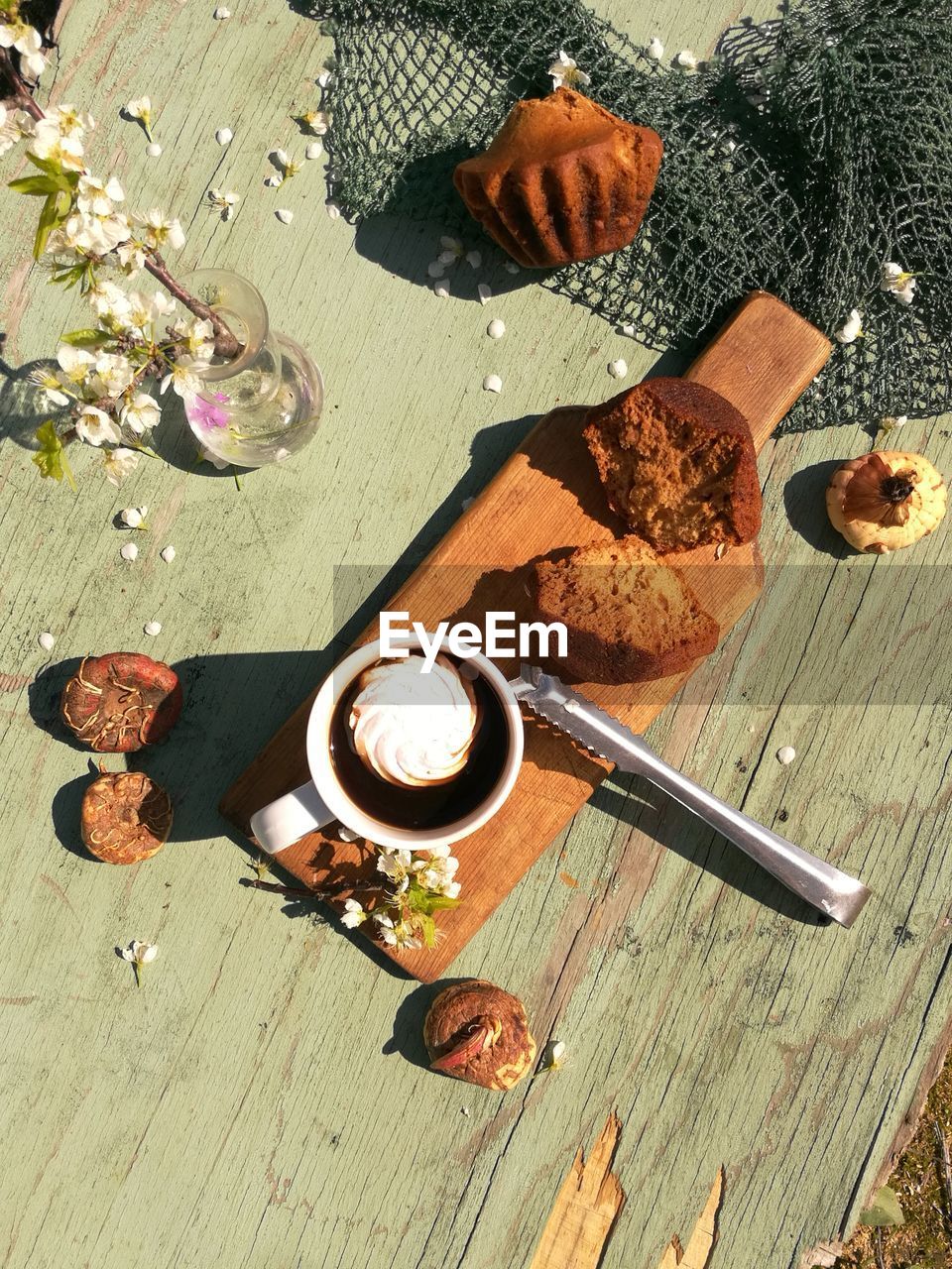 High angle view of breakfast on table