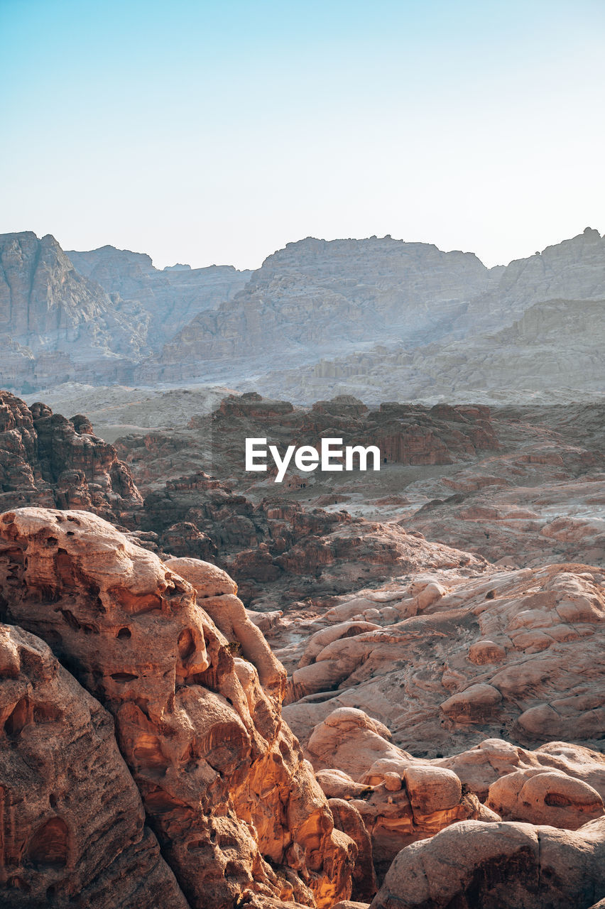 Scenic view of mountains against clear sky