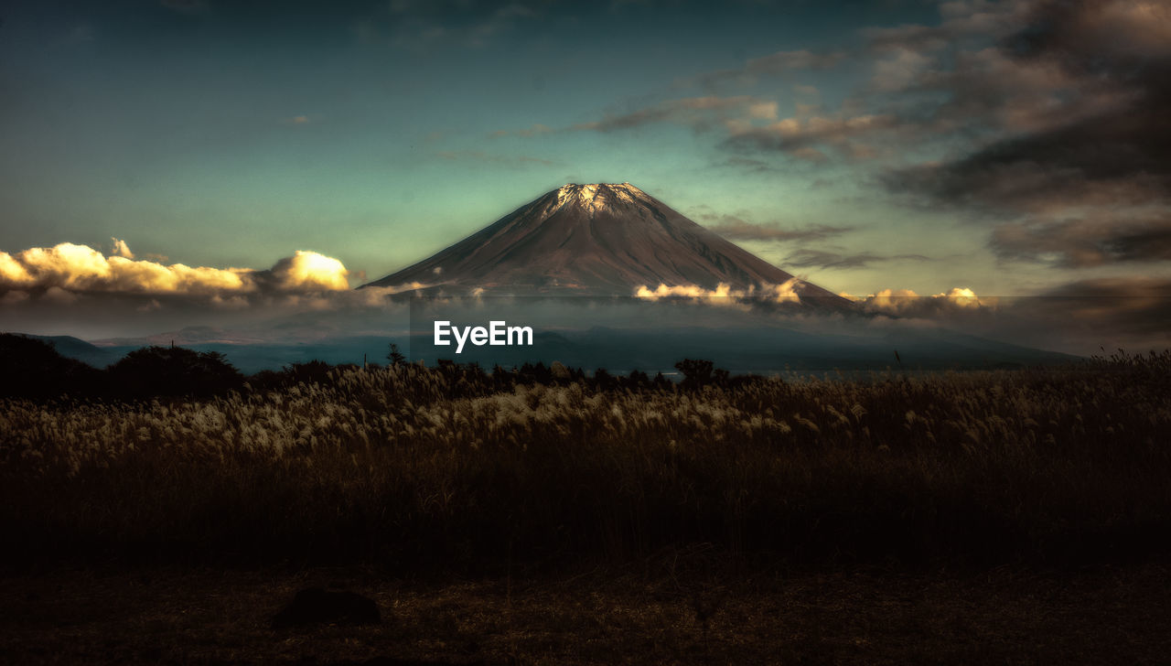 Scenic view of field against sky during sunset