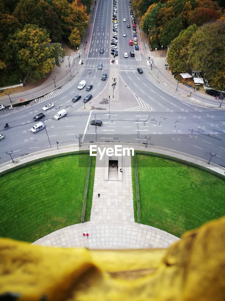 High angle view of road amidst trees