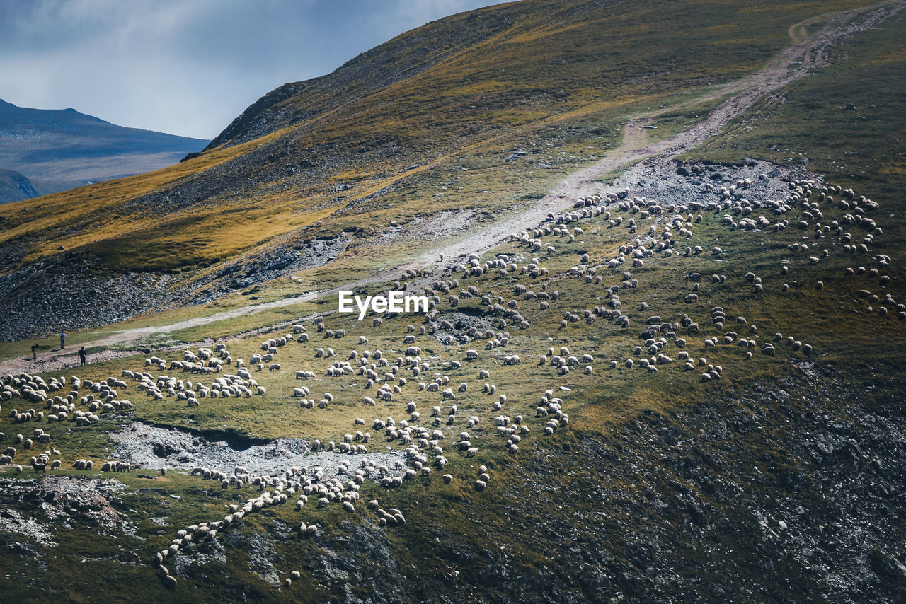 Aerial view of mountains against sky