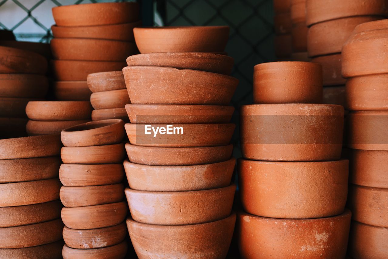 Earthenware stack at market stall