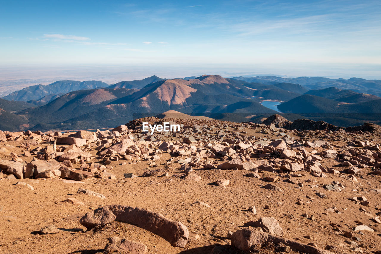 Scenic view to colorado landscape in direction southwest seen from top of pikes peak against sky