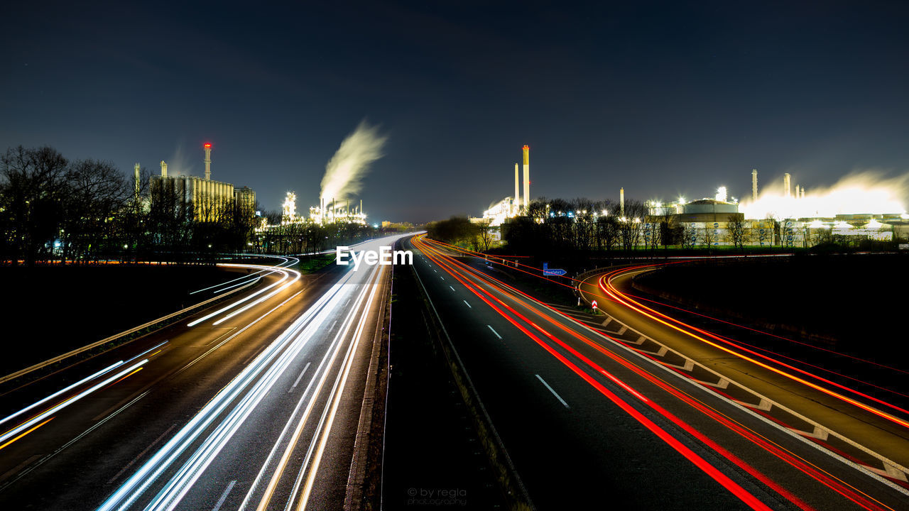 Light trails on highway at night