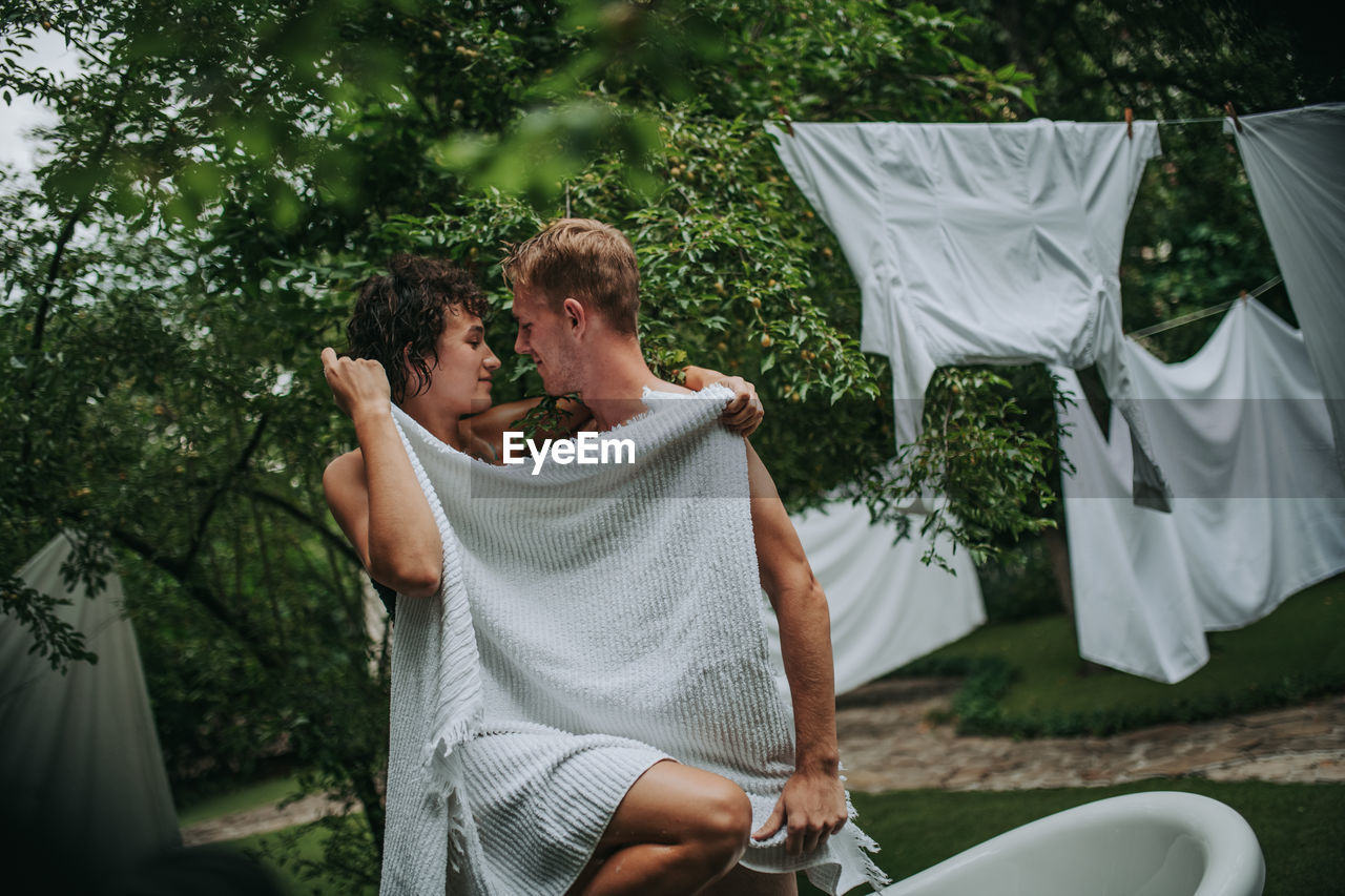 Young couple kissing outdoors