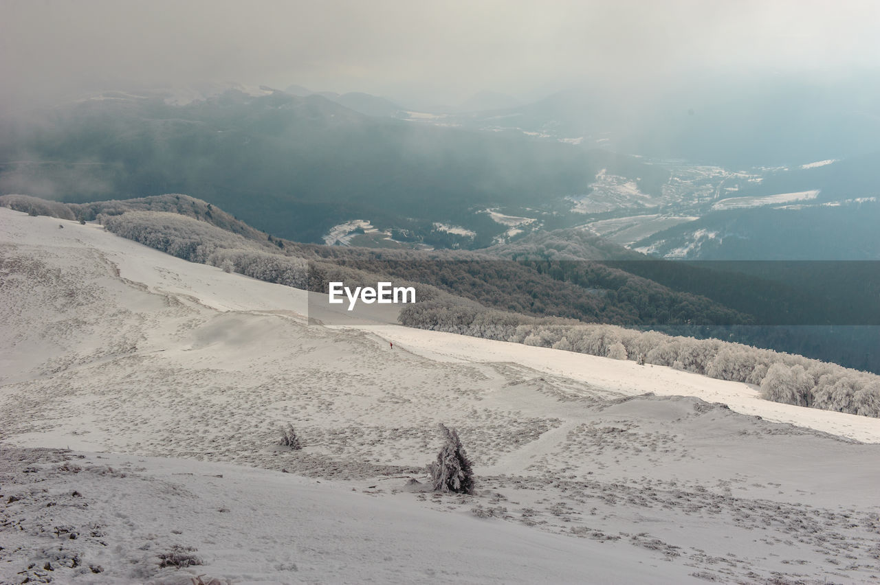 Scenic view of mountains against sky during winter