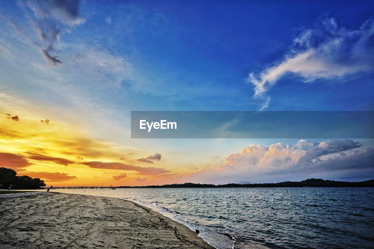 SCENIC VIEW OF BEACH AGAINST SKY DURING SUNSET