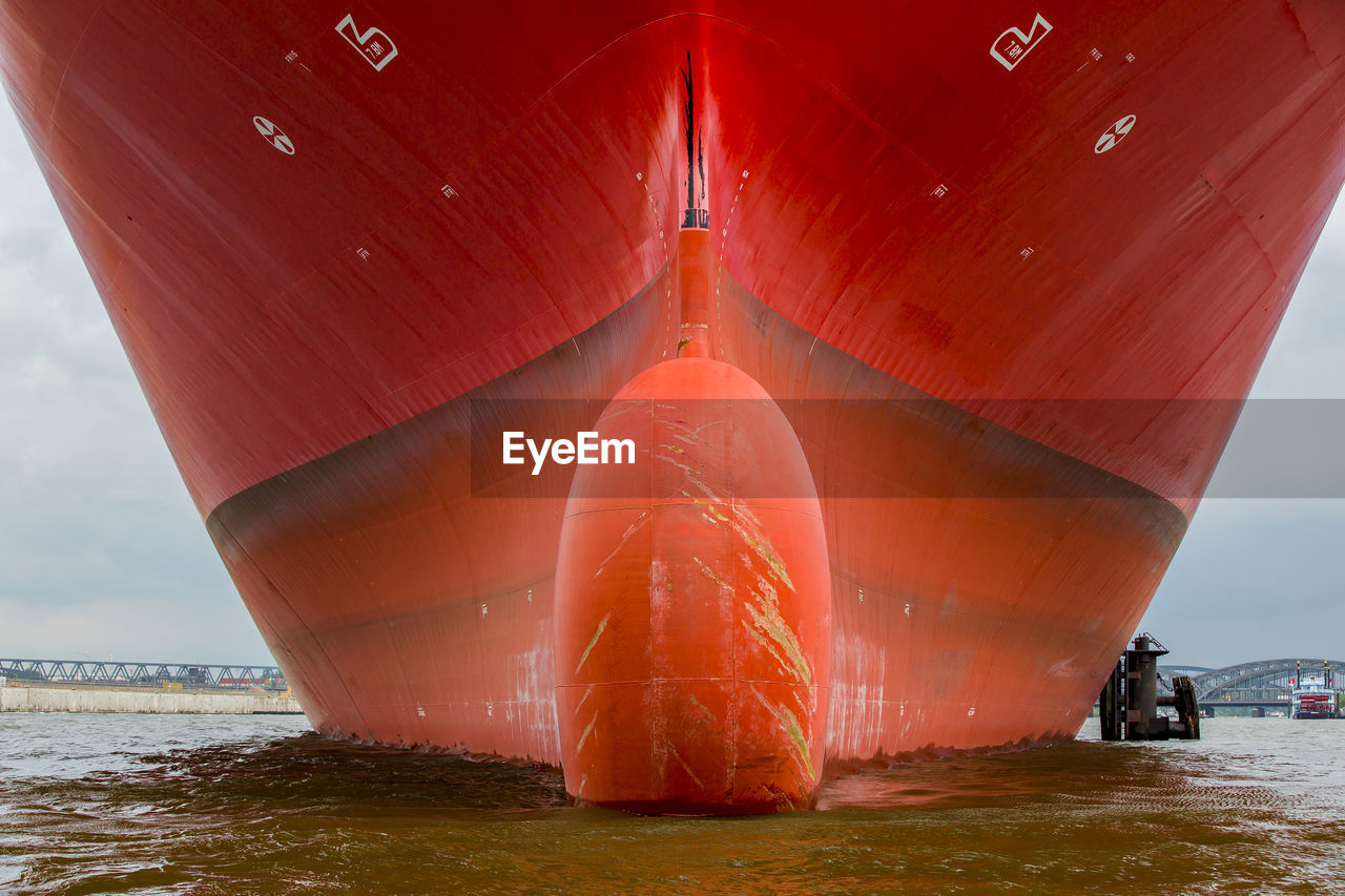 Close-up of ship sailing on sea