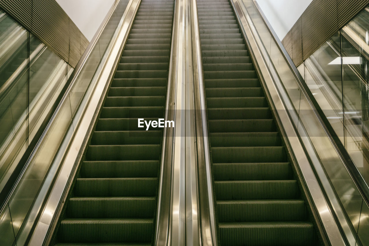 Low angle view of escalators