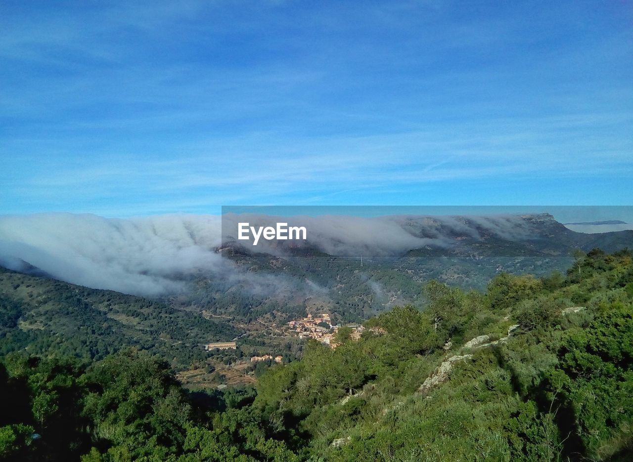 Scenic view of landscape against blue sky