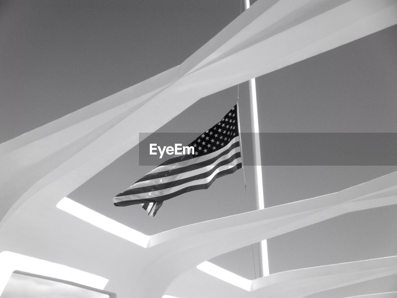 American flag seen through transparent ceiling