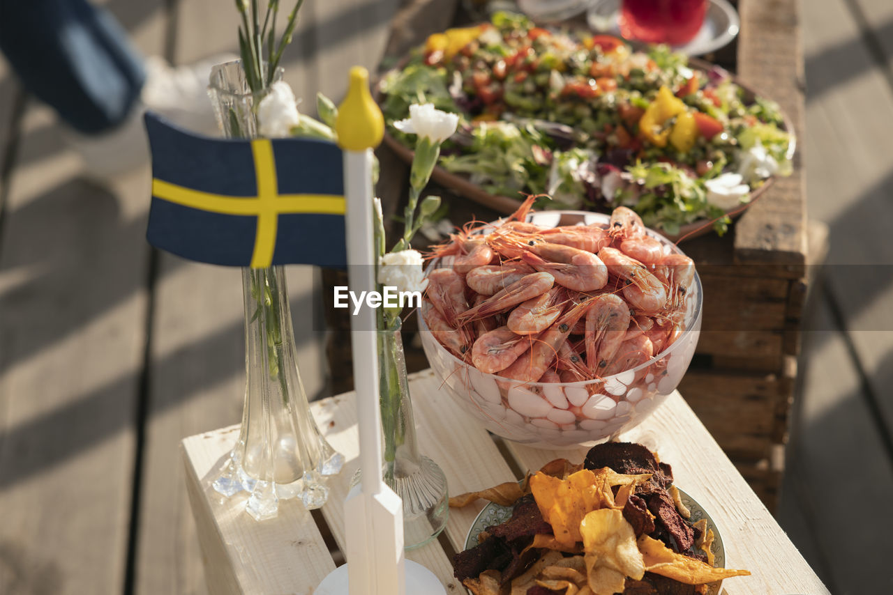 Swedish flag among snacks