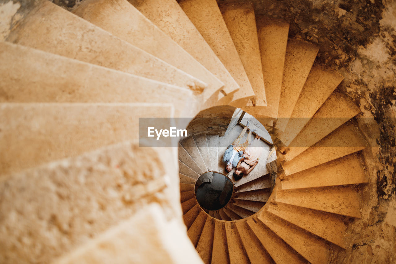 High angle view of spiral staircase