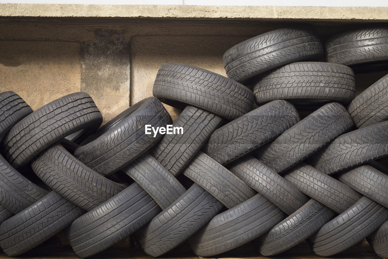 Stack of tires in garage