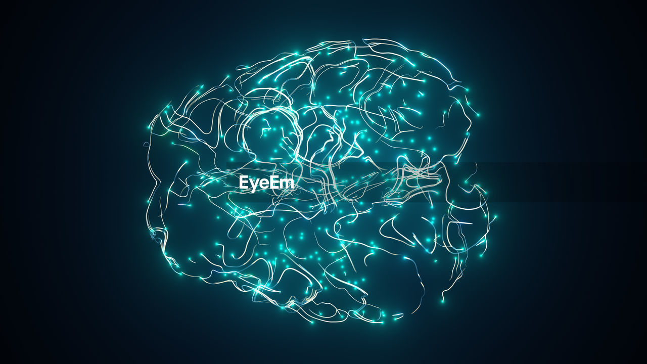 Hologram brain activity visualization with particles 3d render