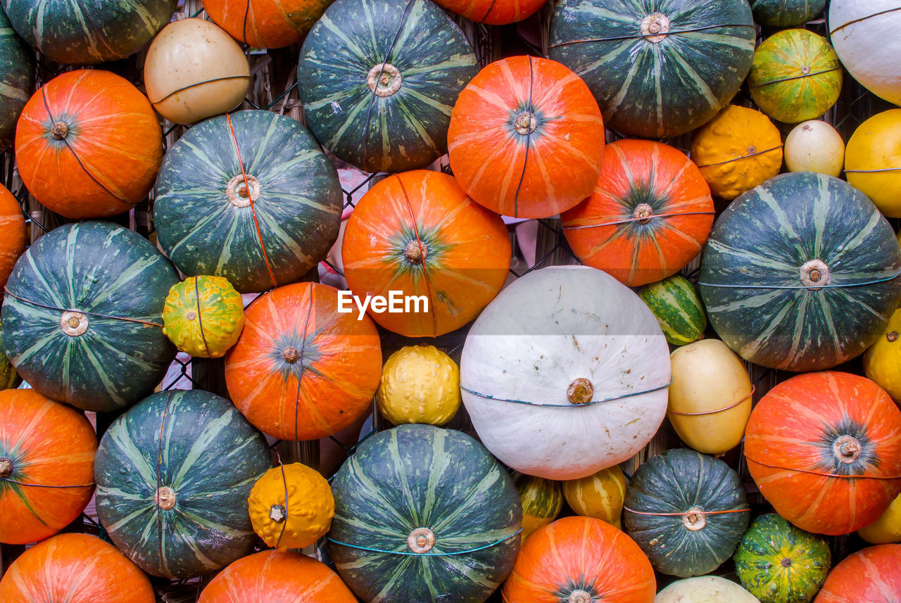 Full frame shot of pumpkins at market for sale