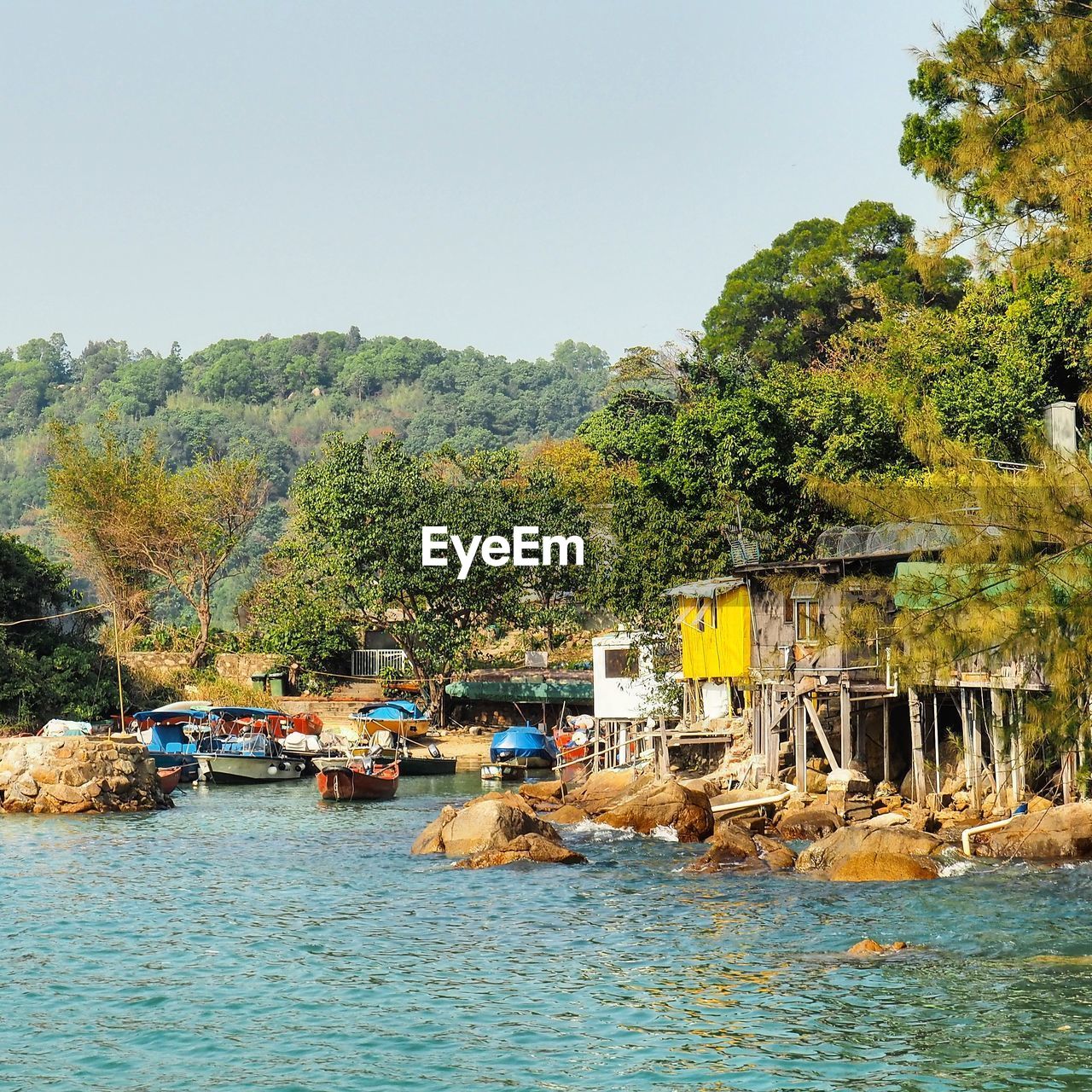 Scenic view of lake against clear sky