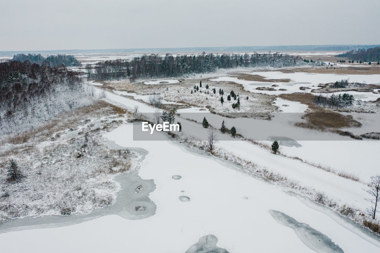 Panoramic view of land against clear sky during winter