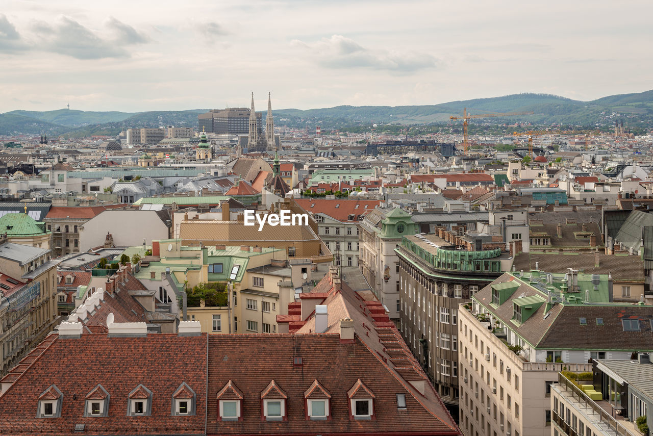 High angle view of townscape against sky