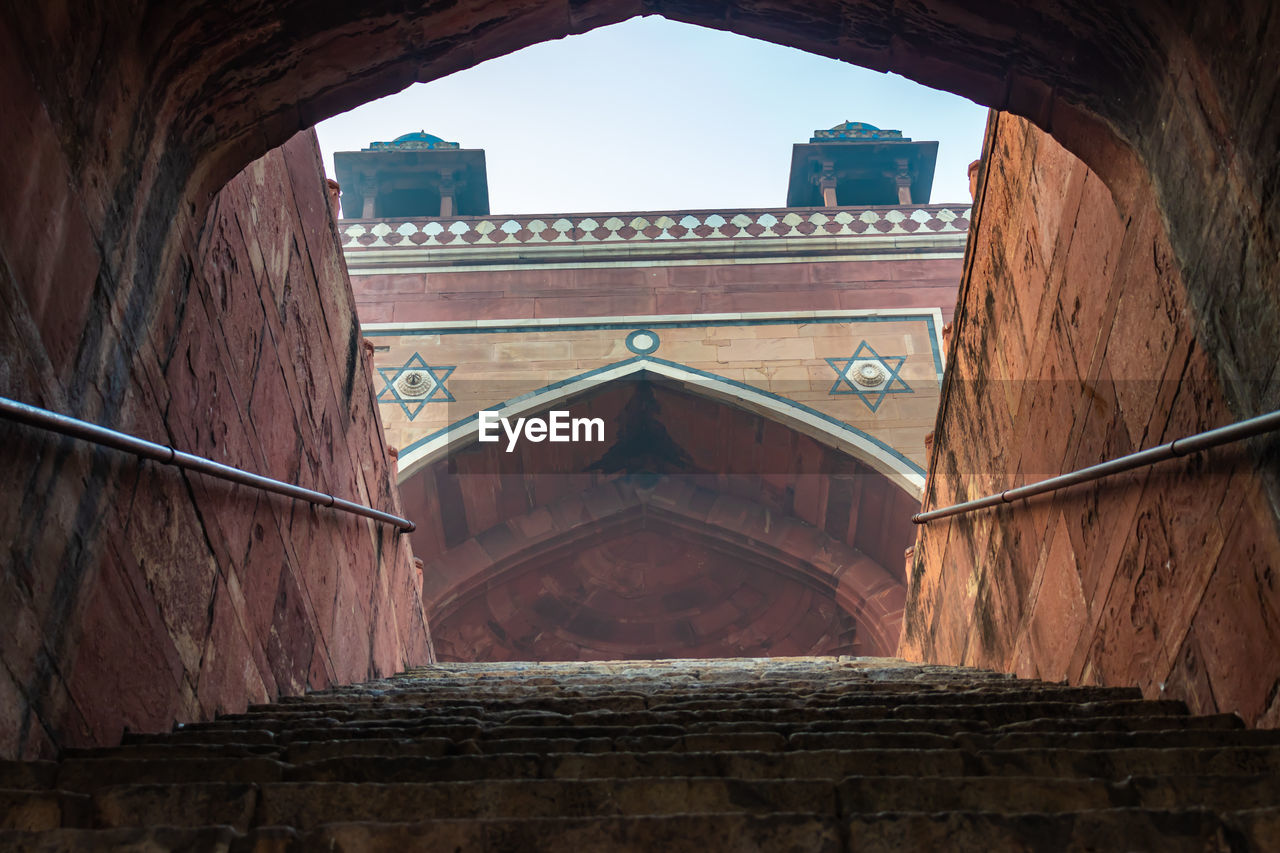 Humayun tomb exterior view at misty morning from unique perspective