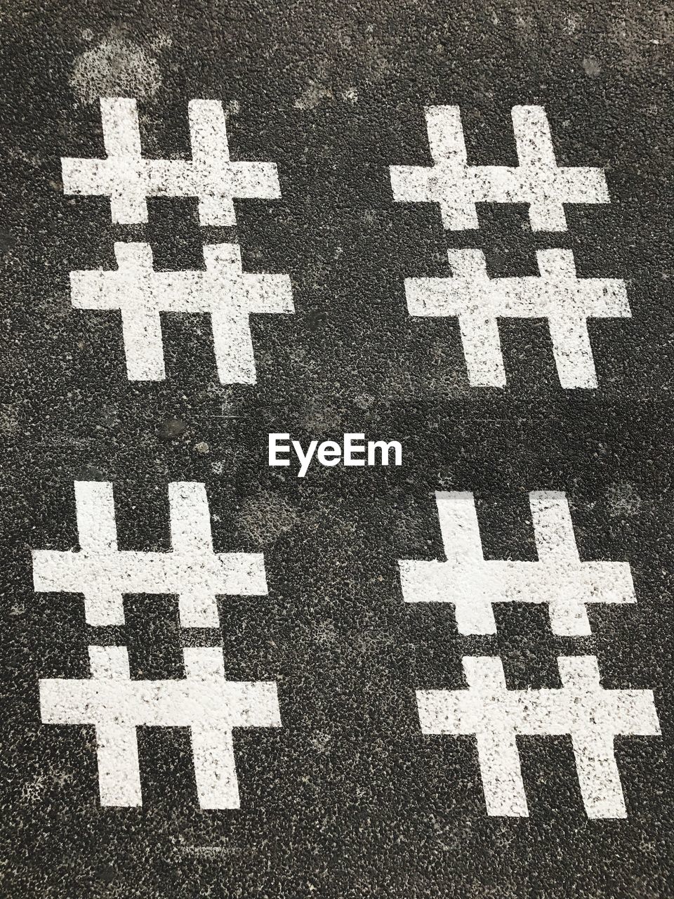 High angle view of hashtags on road