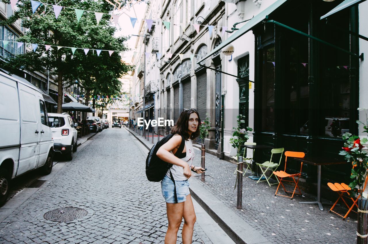 Woman on street in city