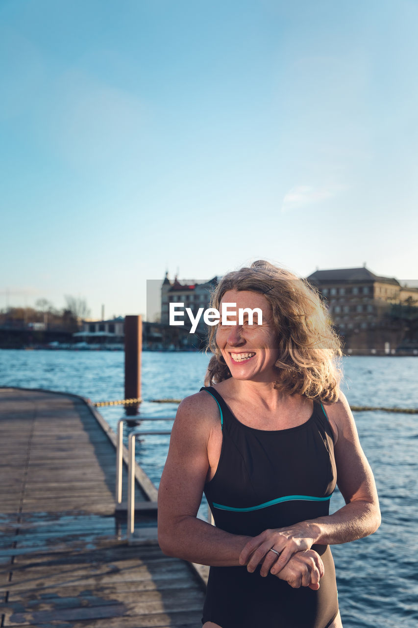 Portrait of winterbather in the morning before swim in denmark