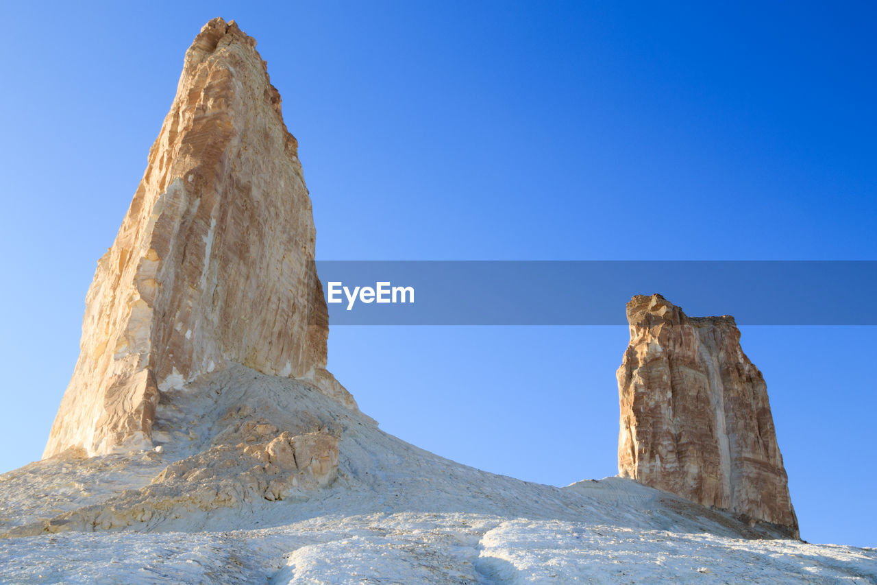 low angle view of rock formations against clear sky