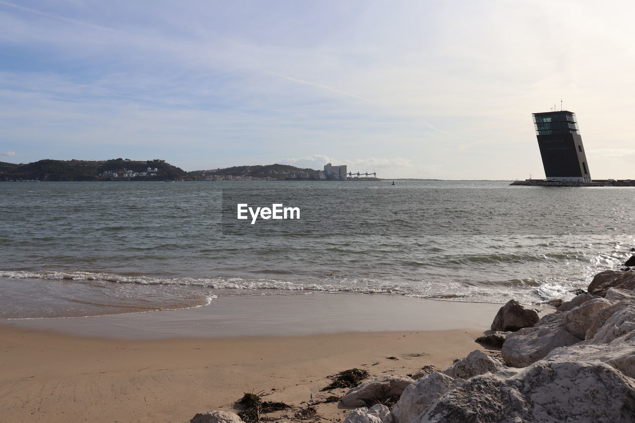 SCENIC VIEW OF SEA AGAINST BUILDINGS