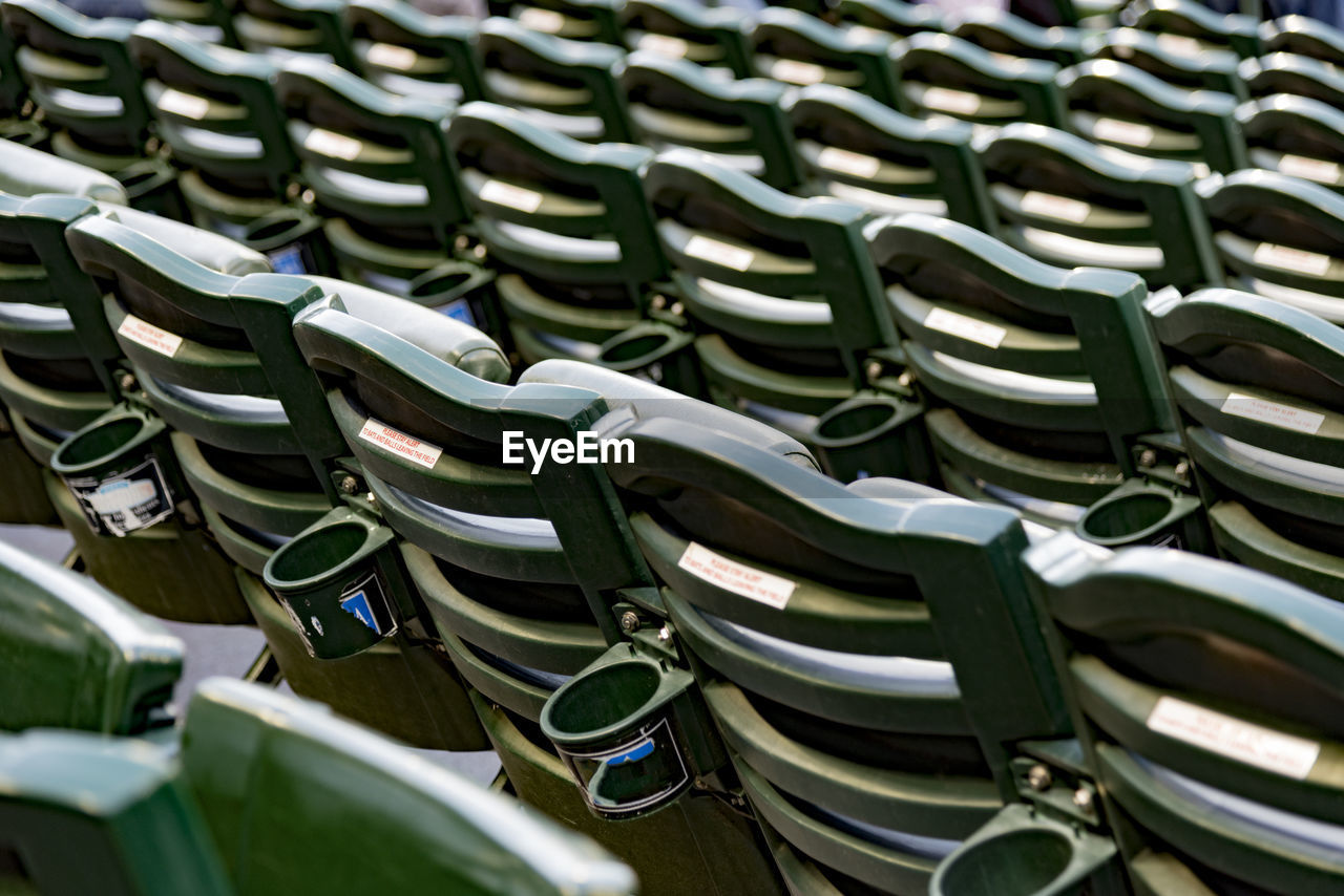 Full frame shot of seats in row at stadium