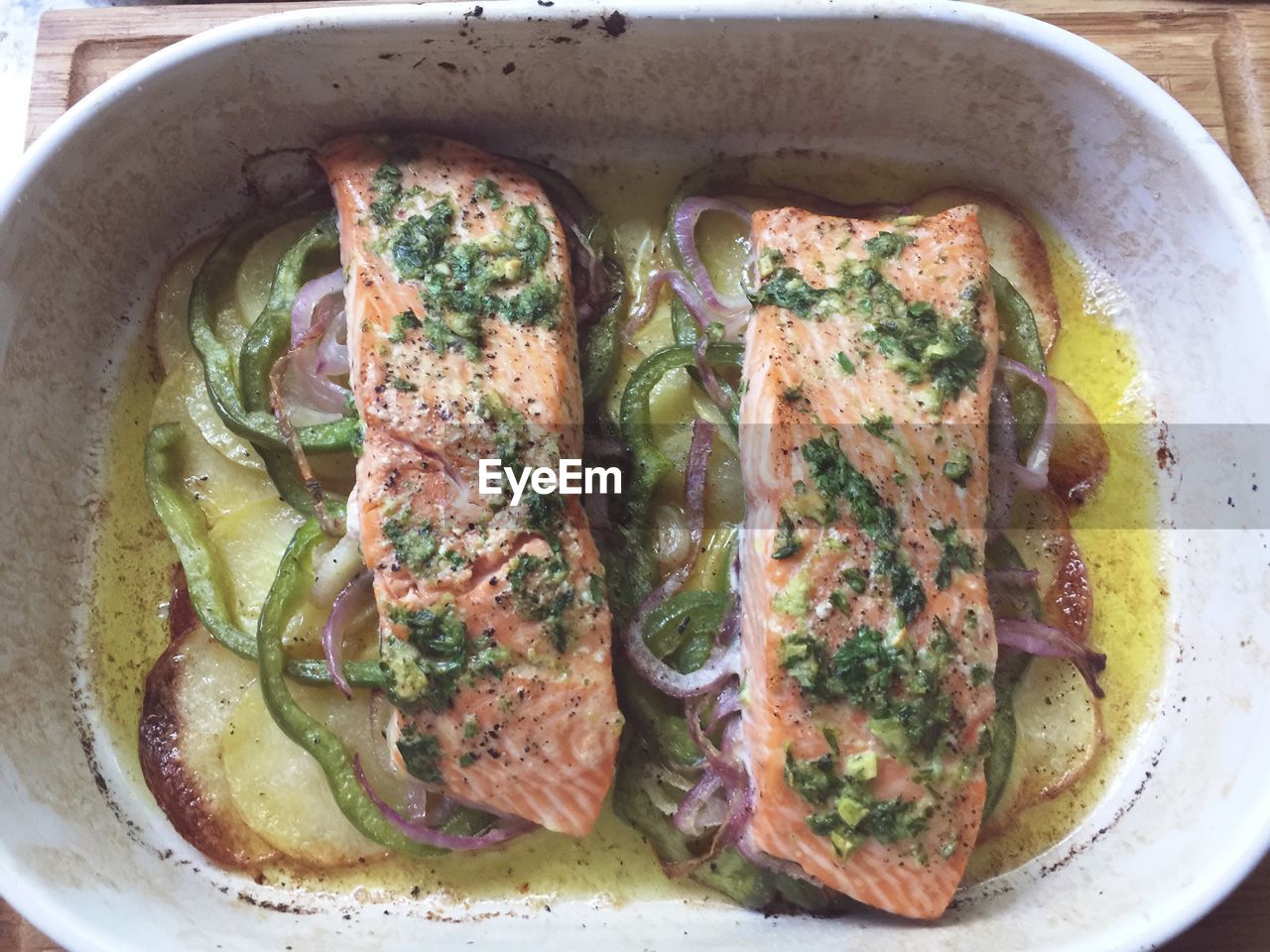 High angle view of food in bowl