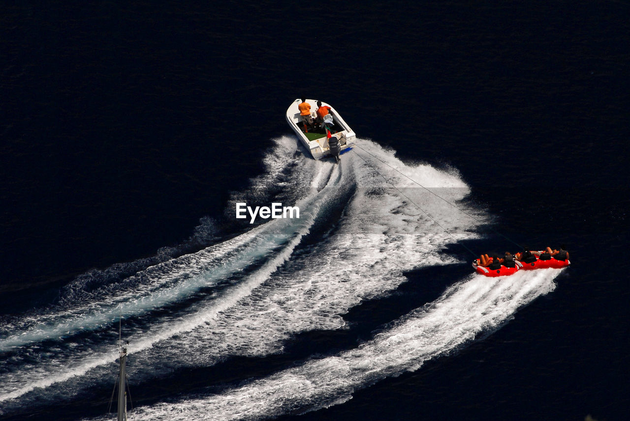 High angle view of boats in sea