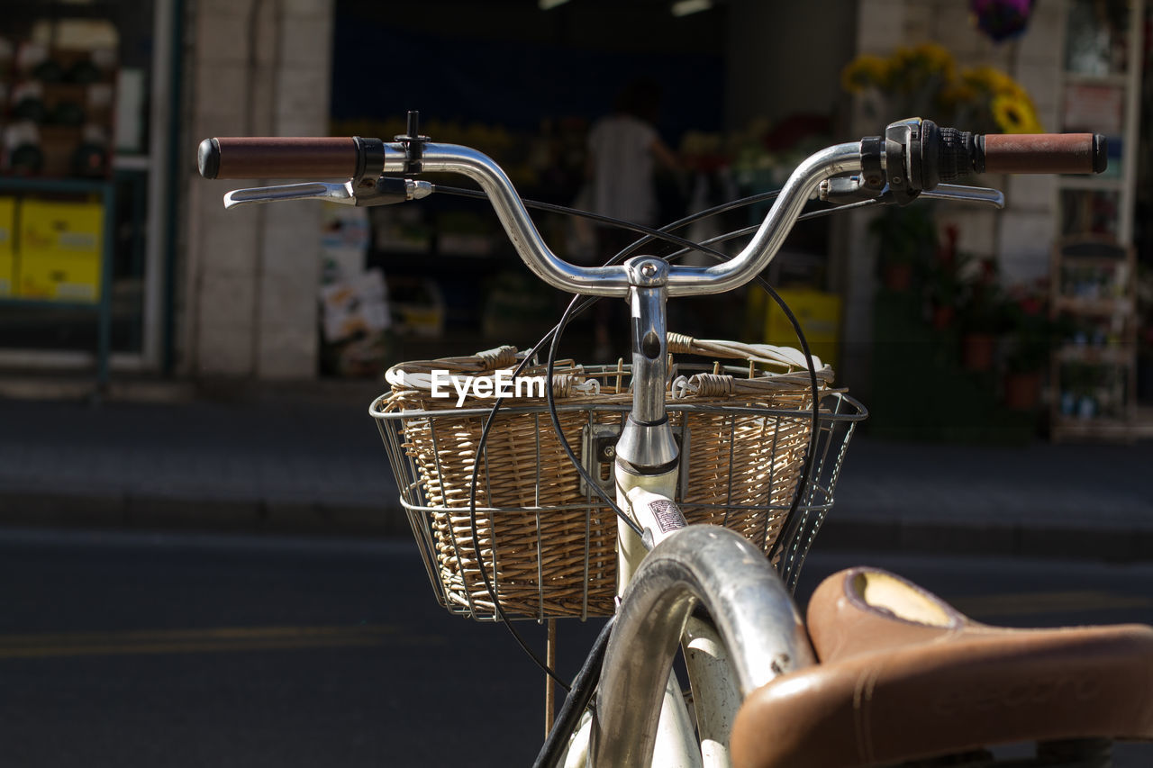 Close-up of basket in bicycle
