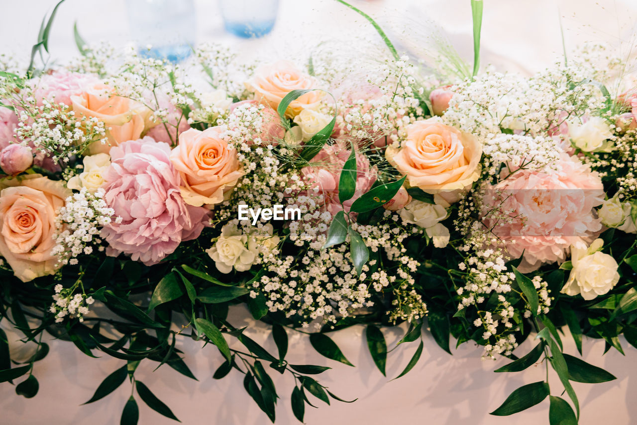 High angle view of rose bouquet