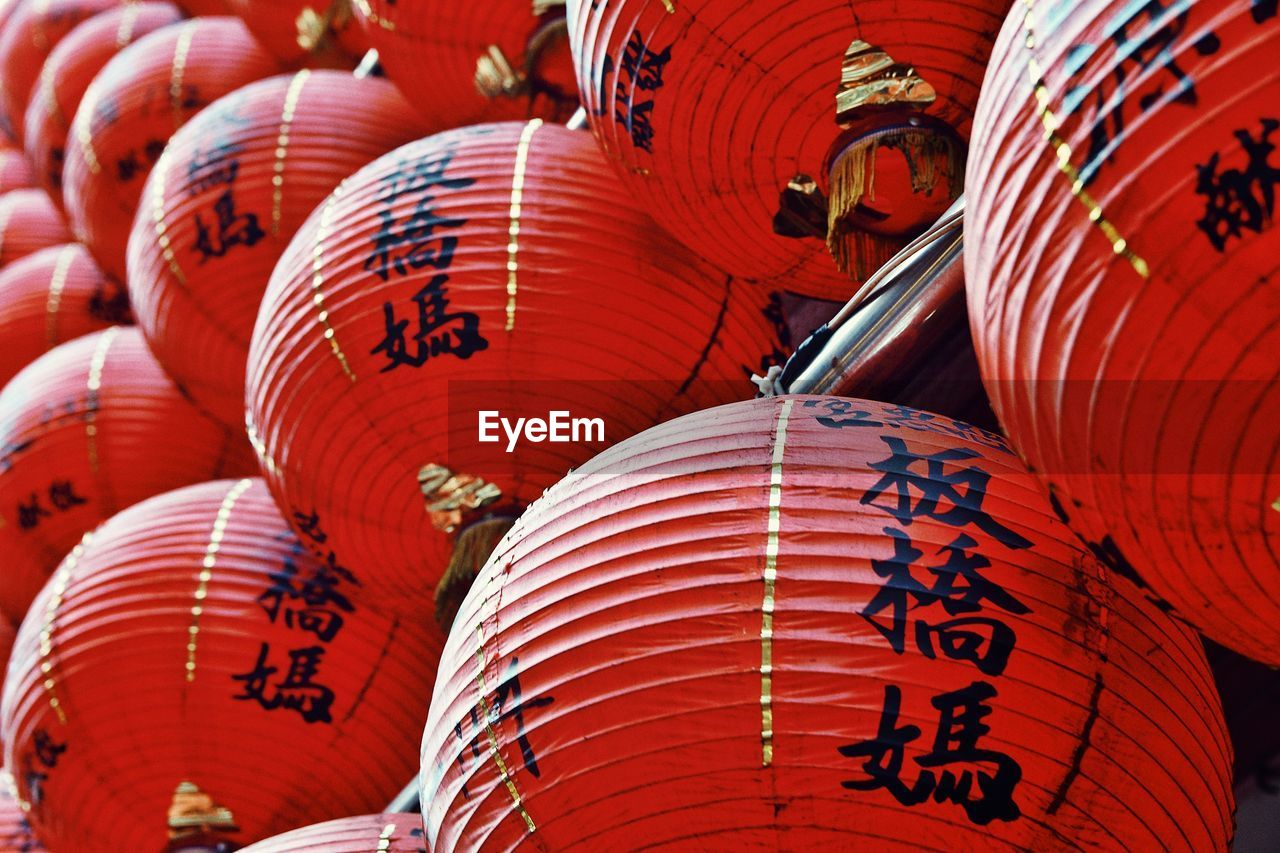 Low angle view of lanterns hanging in market for sale