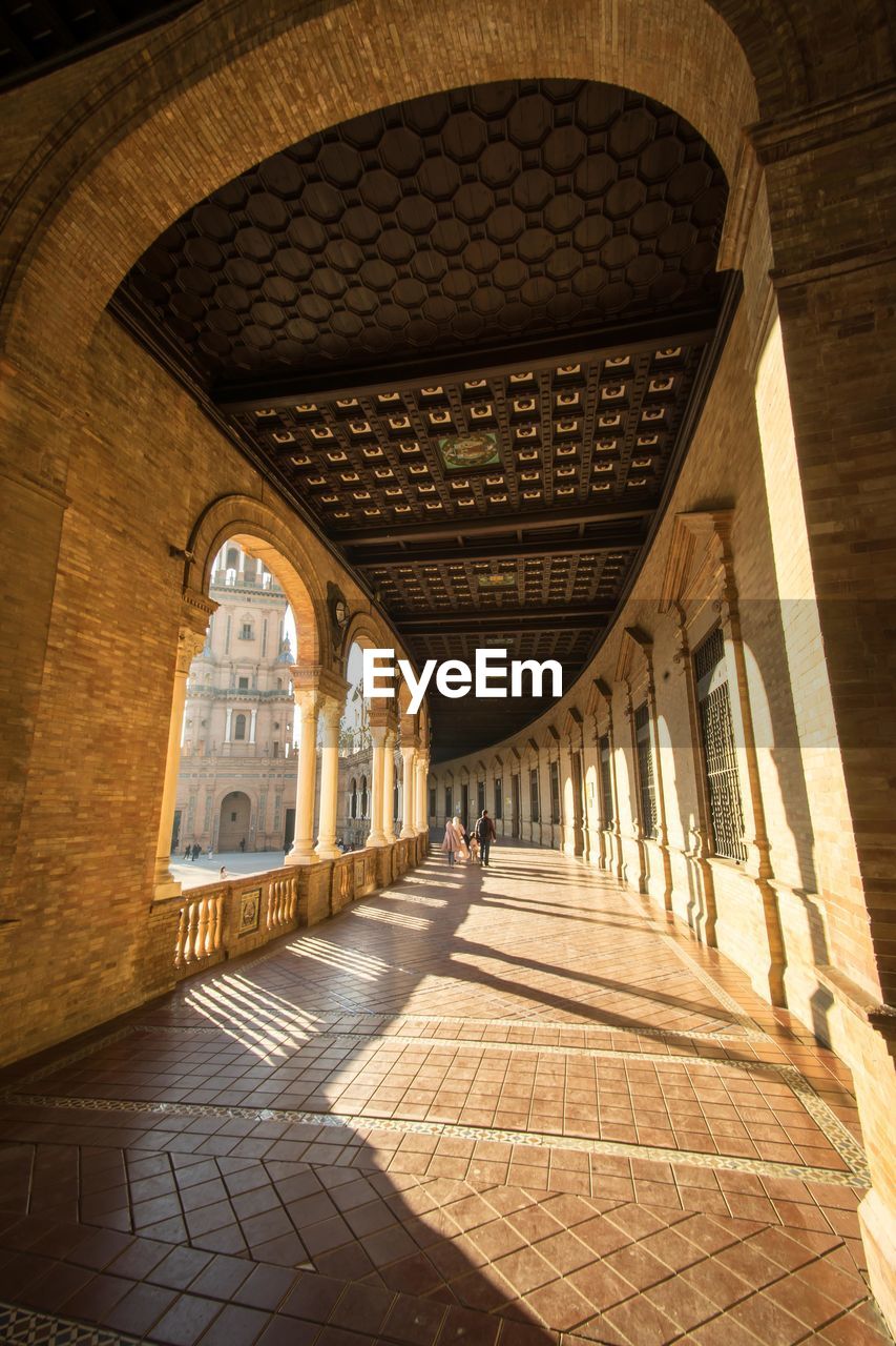 Interior of historic building, corridor of plaza de españa in seville