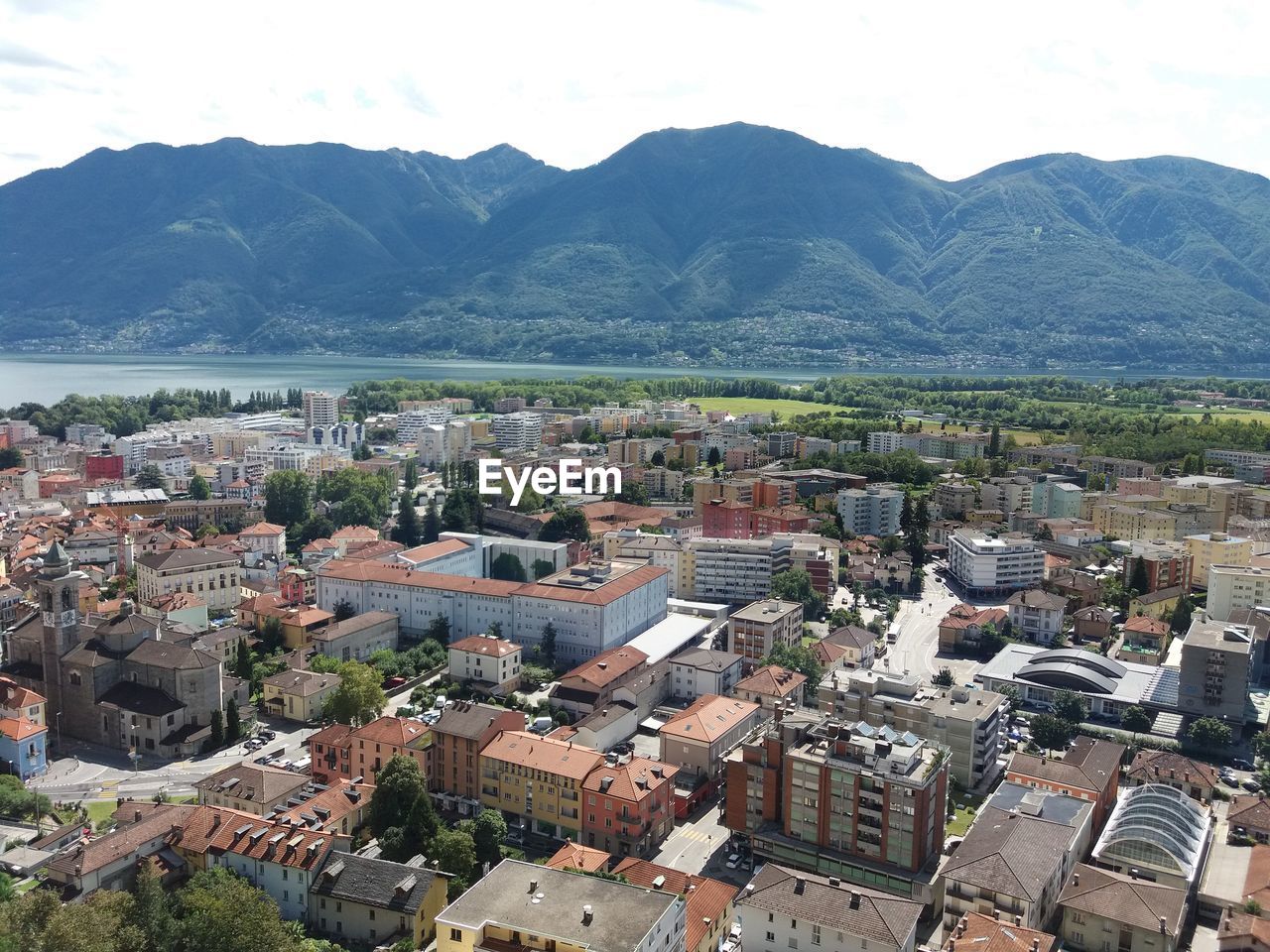 High angle view of cityscape against sky