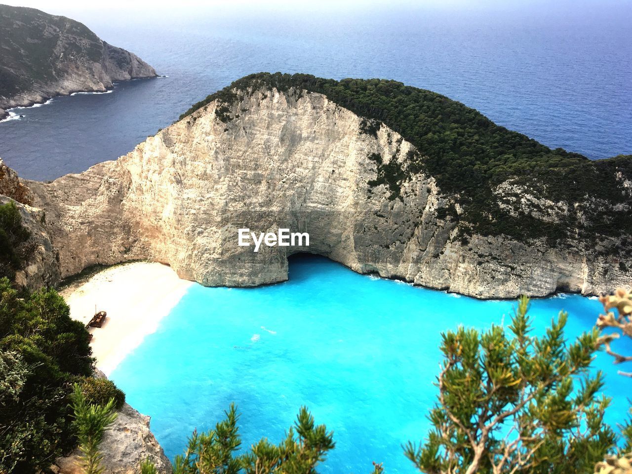 High angle view of bay and rocks