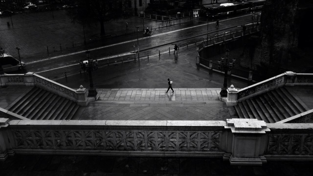 High angle view of staircase by city street