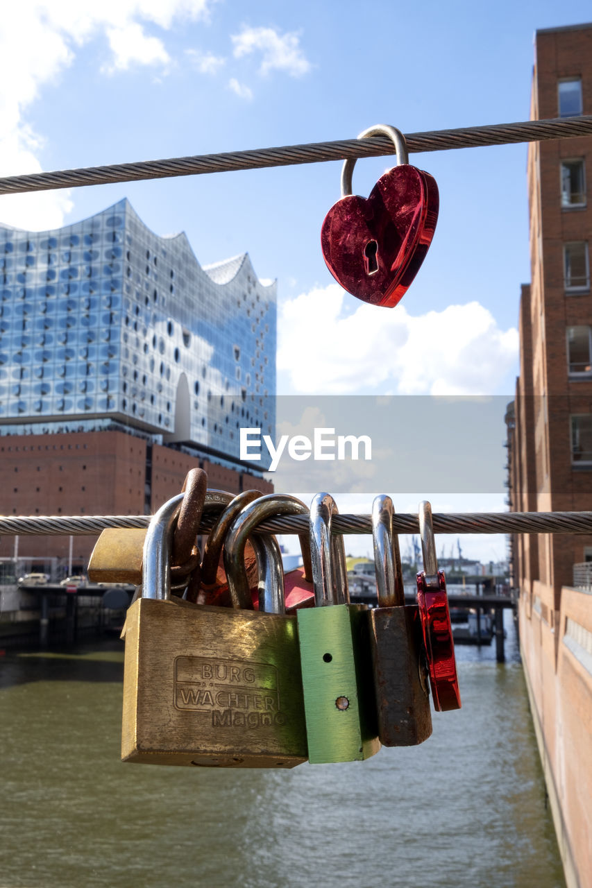 PADLOCKS HANGING ON RAILING BY CANAL