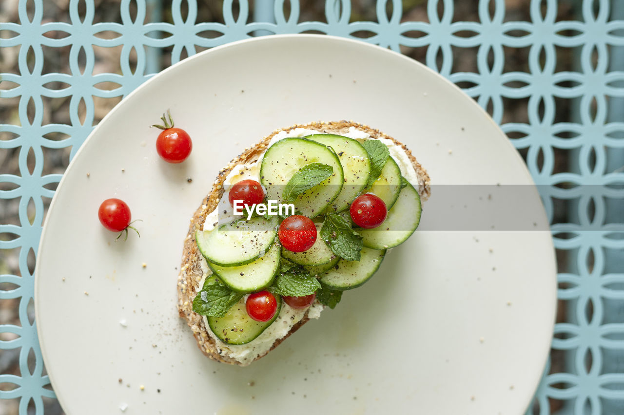 Directly above shot of breakfast served in plate on table